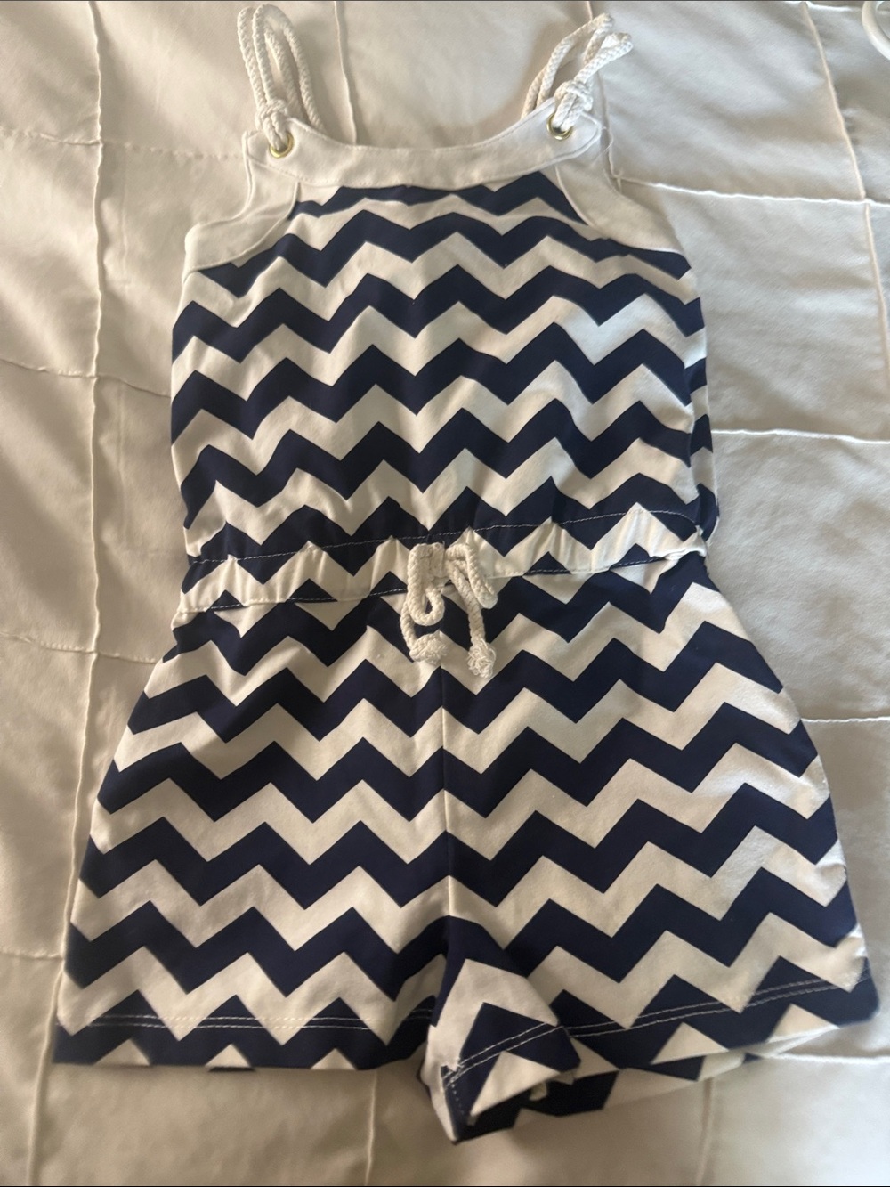 Navy & White Chevron Rope-Shoulder Romper